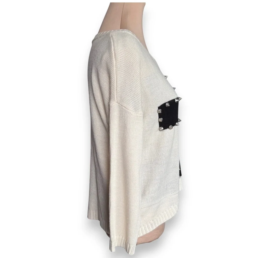 ROMWE off white studded cross sweater lightweight knit long sleeve